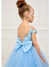 Cap Sleeves Blue Lace Tulle Floor Length Flower Girl Dress Cap Sleeves Blue Lace Tulle Floor Length Flower Girl Dress